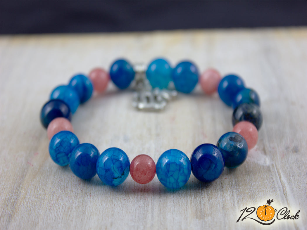 Гривна "Годината на дървения дракон" - син ахат и ягодов кварц