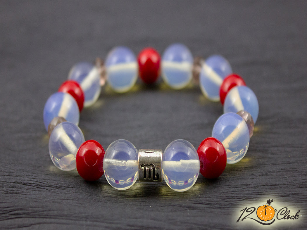 Гривна "Лунен камък и корал" - зодия Скорпион