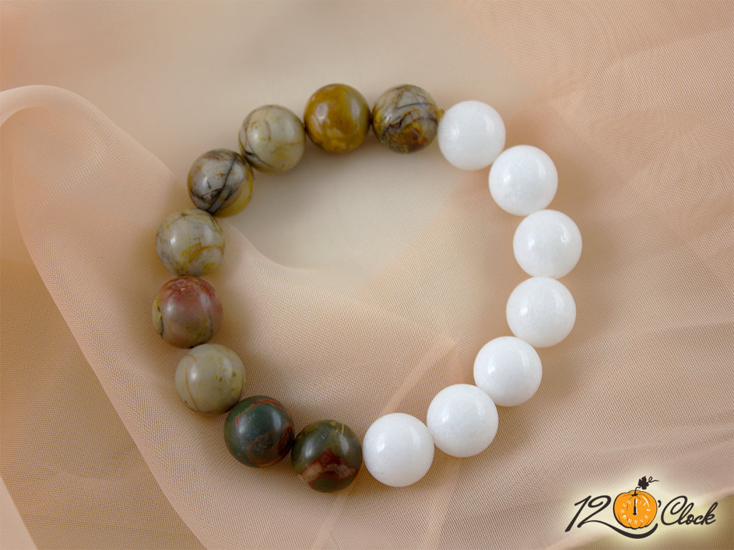 Гривна "Яспис пикасо и бял кварц"