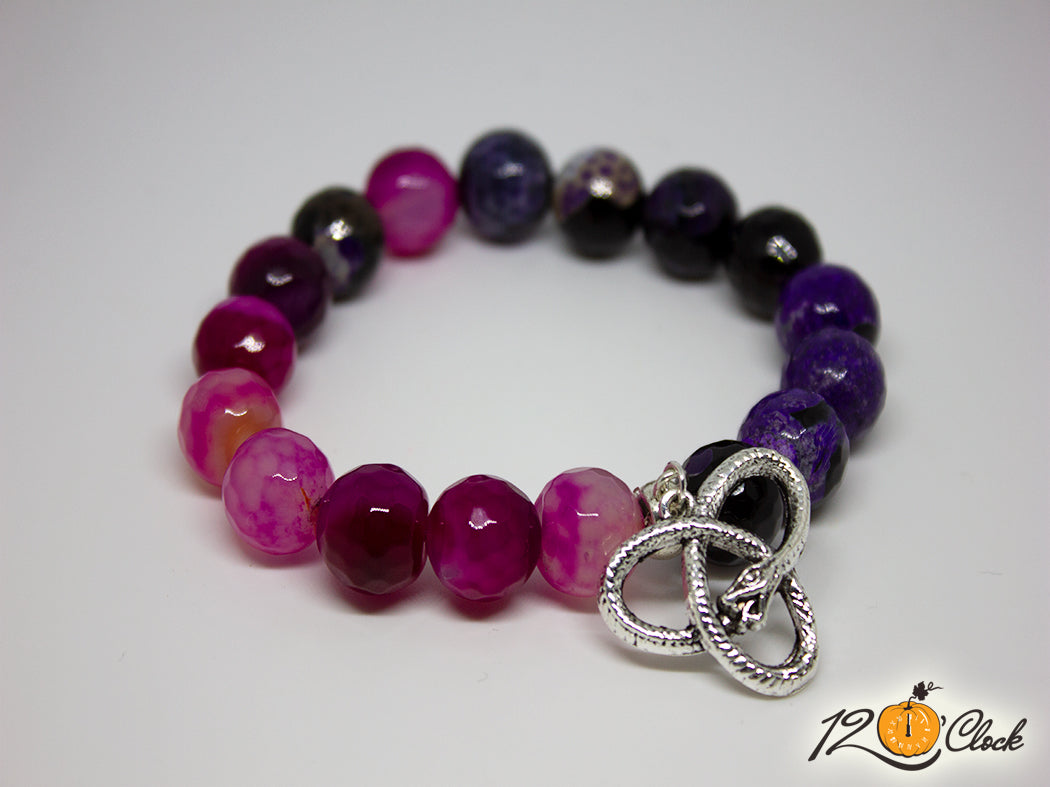 Гривна "Годината на дървената змия" – розов и лилав ахат