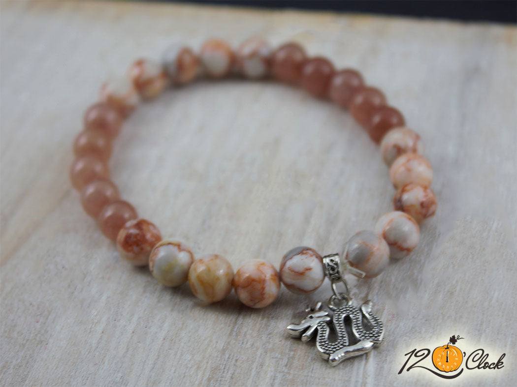 Гривна "Годината на дървения дракон" – родохрозит и ахат