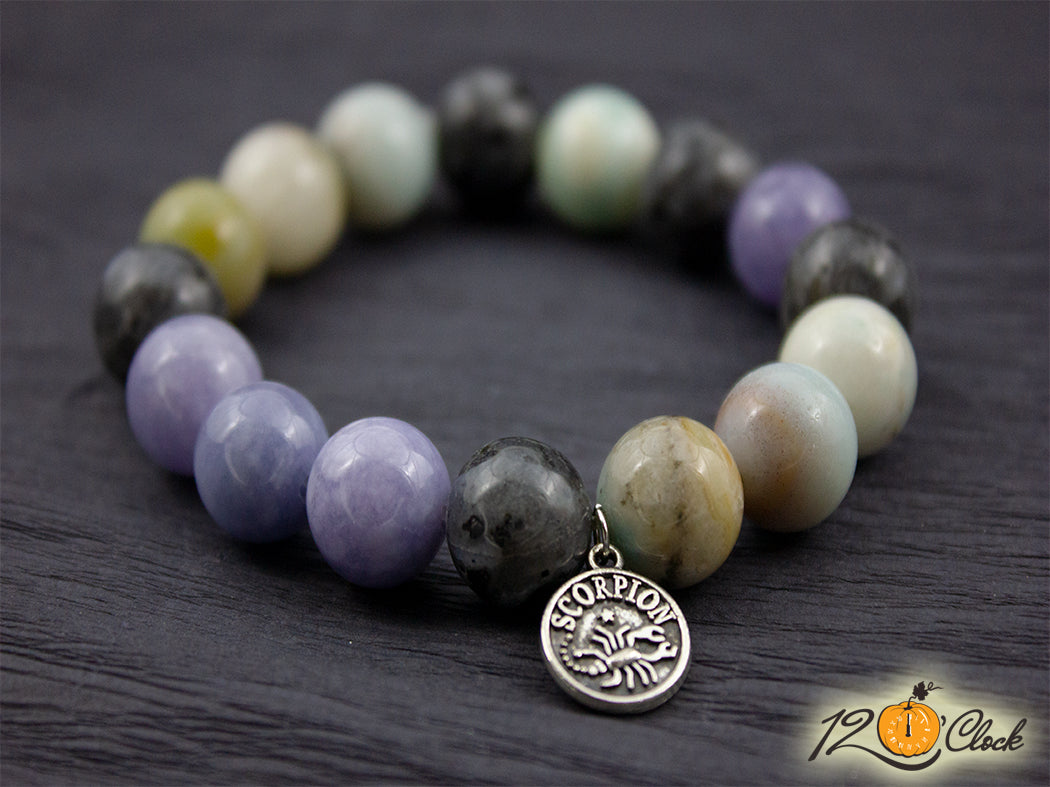 Гривна "Амазонит, лабрадорит и аквамарин" - Зодия Скорпион