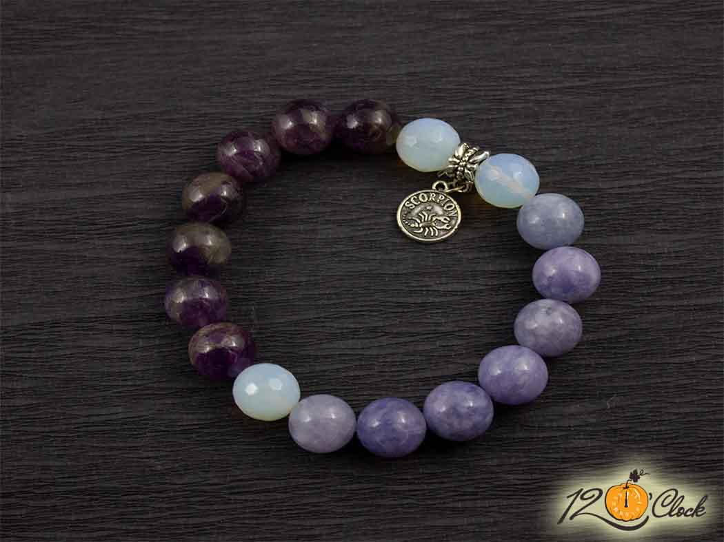 Гривна "Аметист, аквамарин и лунен камък" - Зодия Скорпион