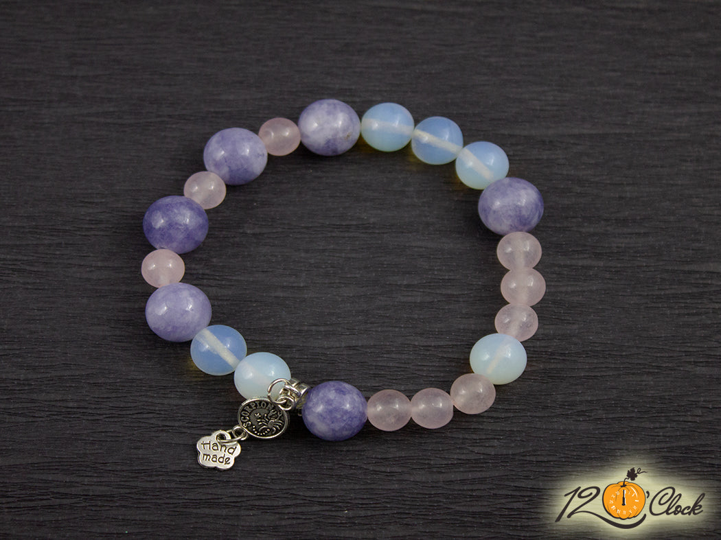 Гривна "Аквамарин, розов кварц и лунен камък" - Зодия Скорпион