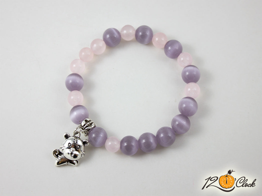 Гривна "Годината на Водния тигър" - сиво котешко око и розов кварц