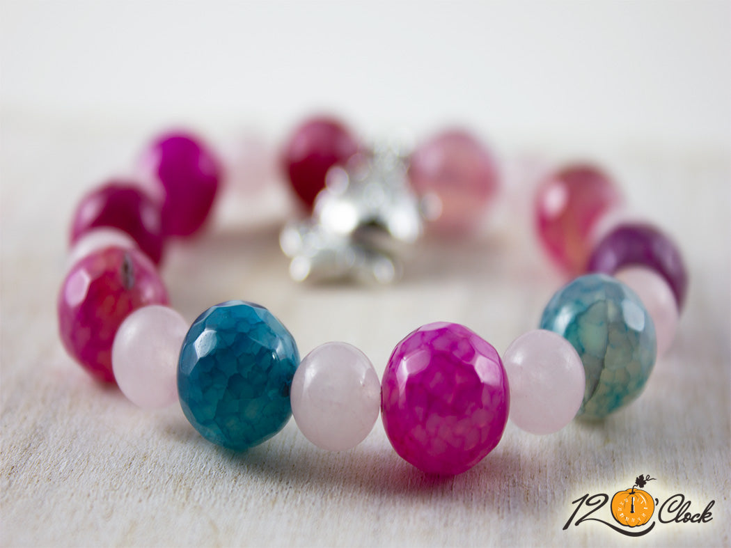 Гривна "Годината на Водния тигър" - ахат и розов кварц