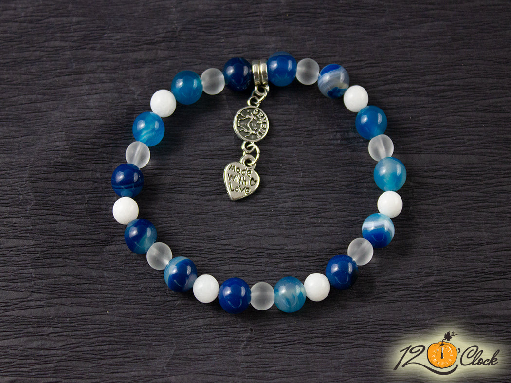 Гривна "Син ивчест ахат, бял ахат и планински кристал" - зодия Близнаци