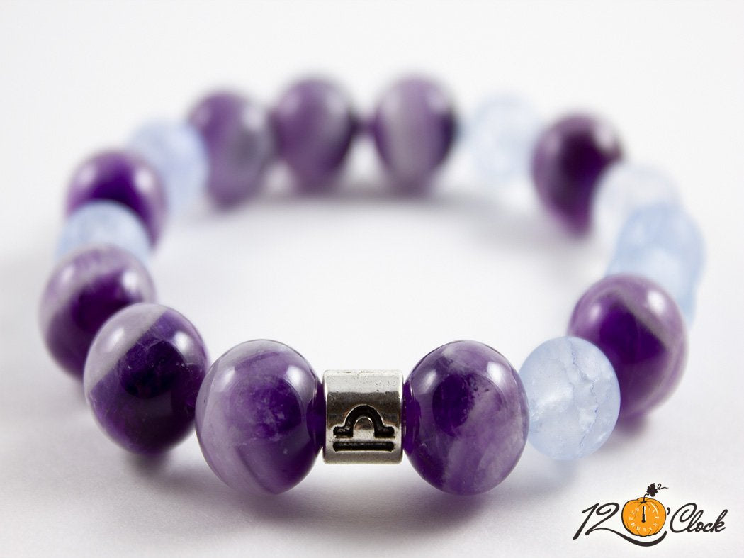 Гривна "Аметист и син напукан планински кристал мат" - зодия Везни