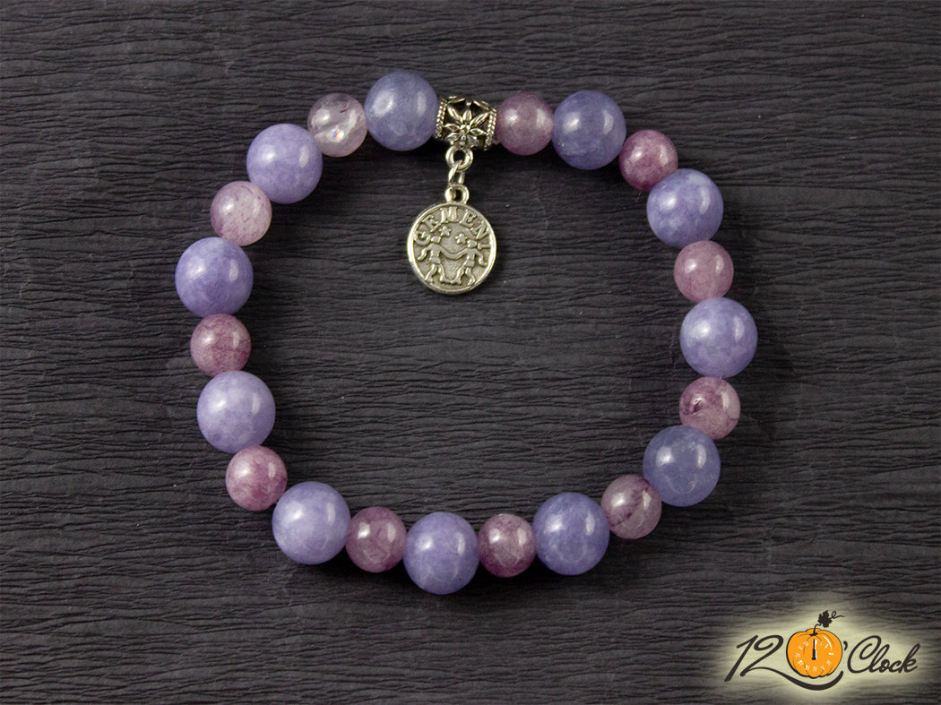 Гривна "Аквамарин и лилав ахат" - зодия Близнаци