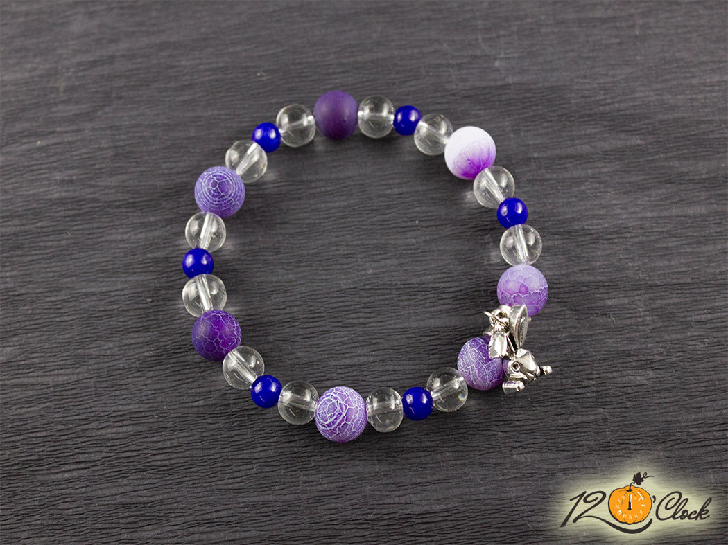 Гривна "Годината на Черния Воден Заек" – лилави ахати и планински кристал