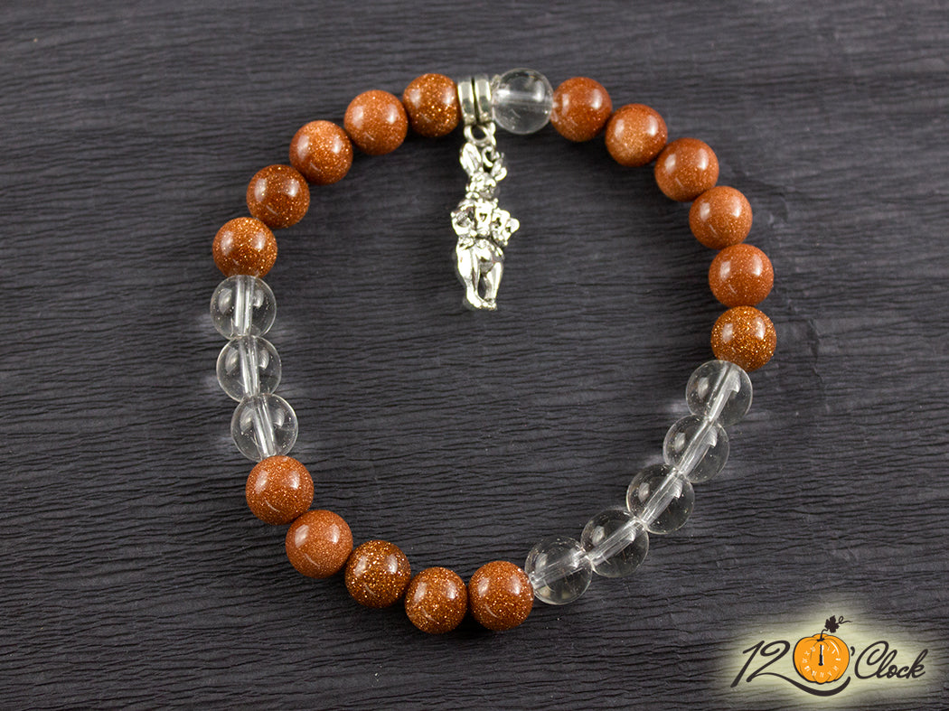 Гривна "Годината на Черния Воден Заек" – кафяв слънчев камък и планински кристал