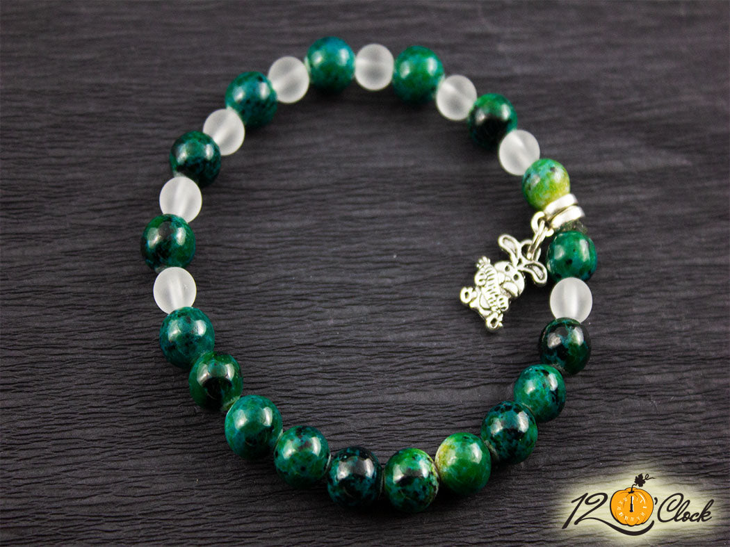 Гривна "Годината на Черния Воден Заек" – хризокола и планински кристал мат