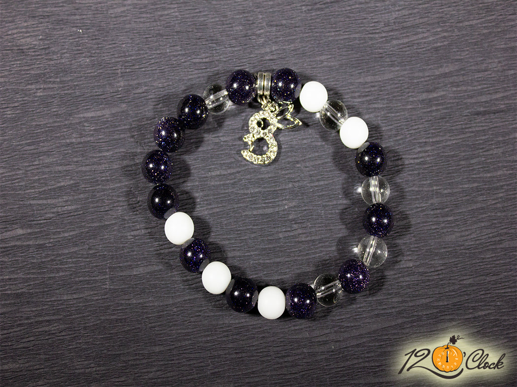 Гривна "Годината на Черния Воден Заек" – син слънчев камък, бял ахат мат и планински кристал