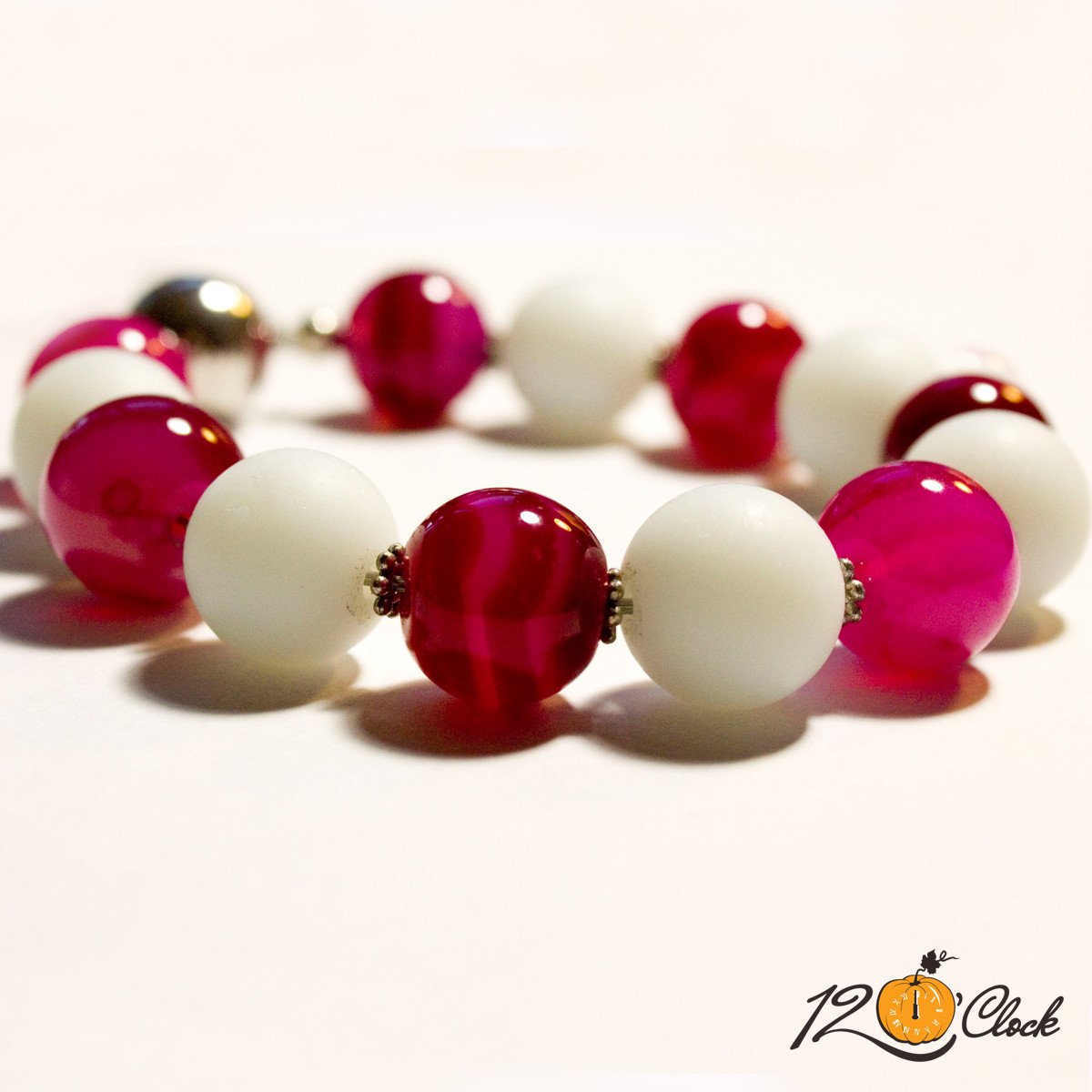 Гривна Розов ивчест ахат и бял ахат мат