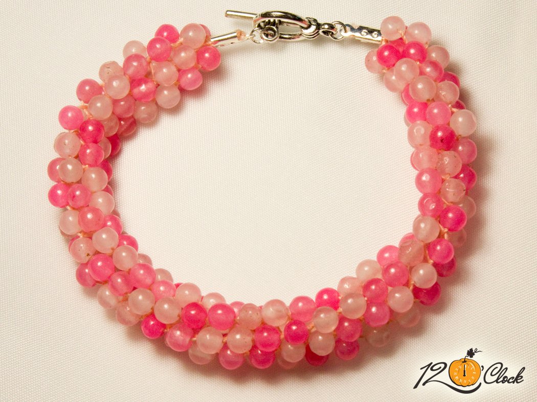 Кръгла плетеница "Розов и тъмно розов кварц"