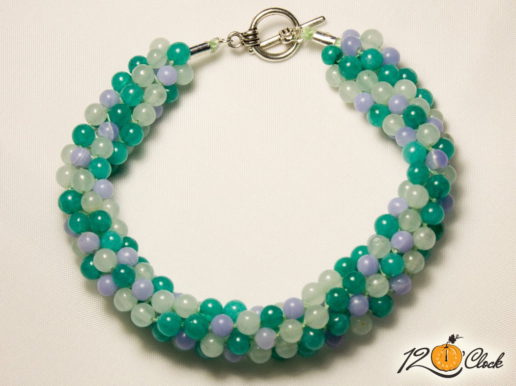 Кръгла плетеница "Аквамарин, зелен и син ахат"