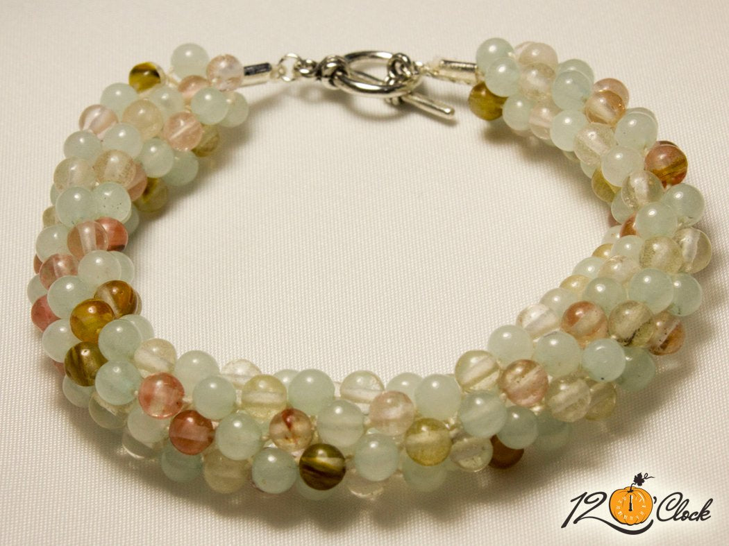 Кръгла плетеница "Светло син ахат и турмалинов кварц"