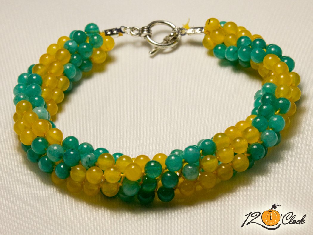 Кръгла плетеница "Жълт ахат и аквамарин"