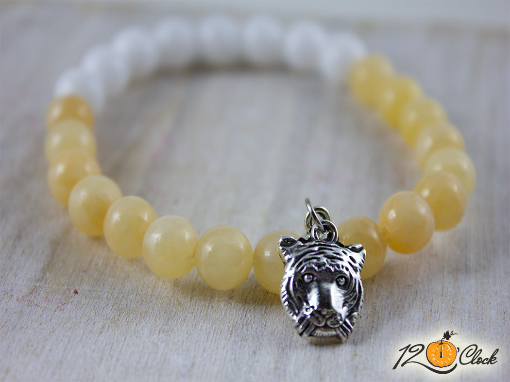 Гривна "Годината на Водния тигър" - жълт жадеит и бял кварц