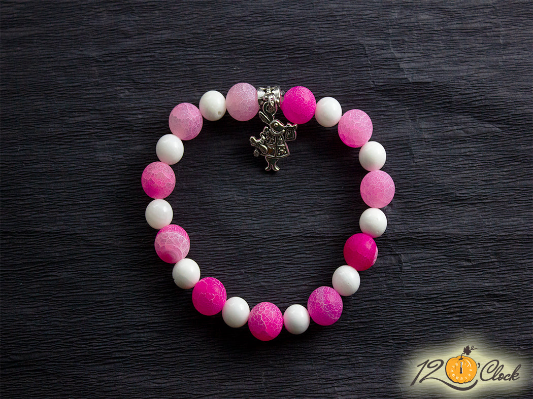 Гривна "Годината на Черния Воден Заек" – розов драконов ахат мат и седеф