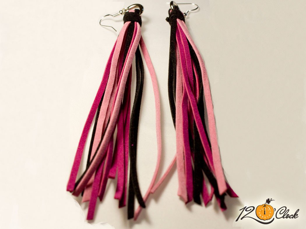 Велурени обици "Черно, розово и циклама"