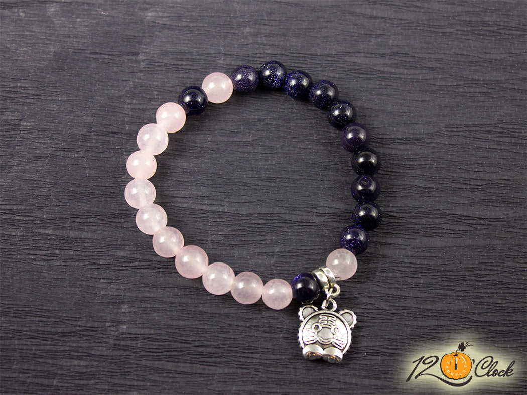 Гривна "Годината на Водния тигър" - слънчев камък и розов кварц