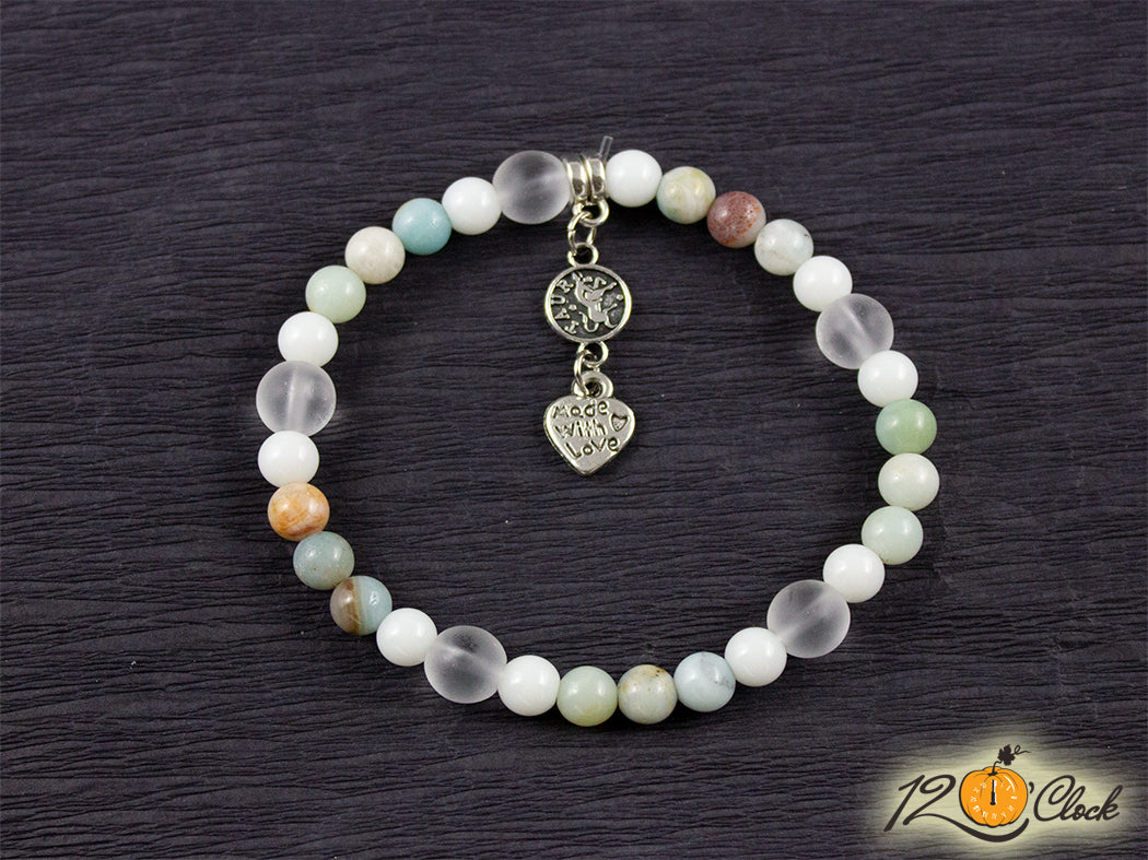 Гривна "Амазонит, бял ахат и планински кристал" - зодия Телец