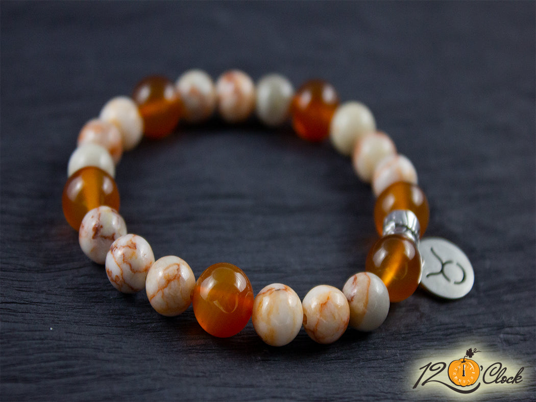 Гривна "Родохрозит и карнеол" - зодия Телец