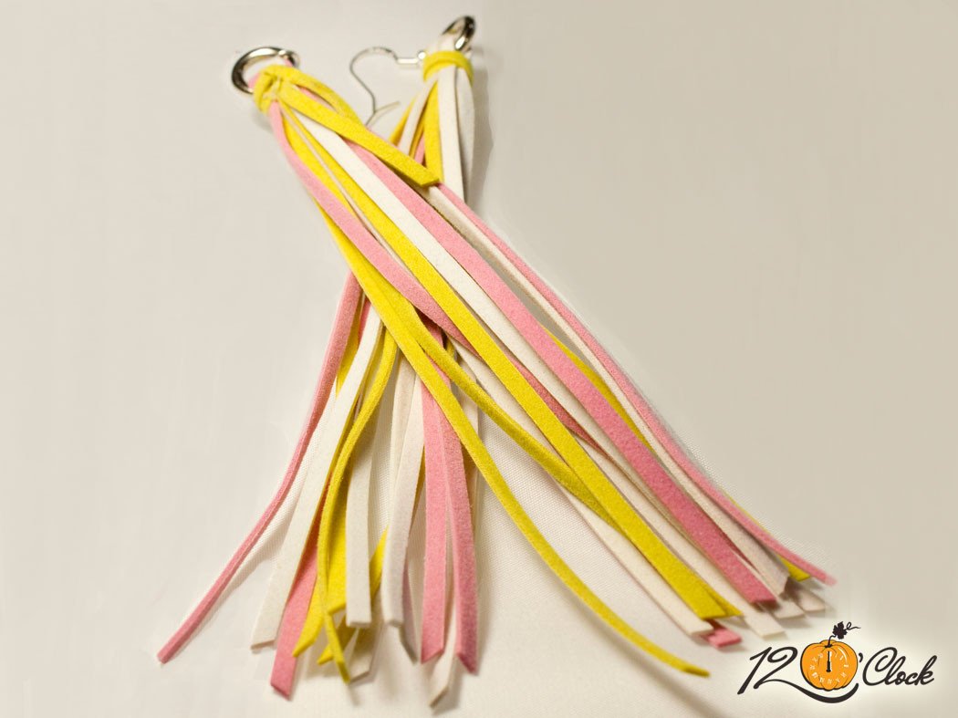 Велурени обици "Жълто, бяло и розово"