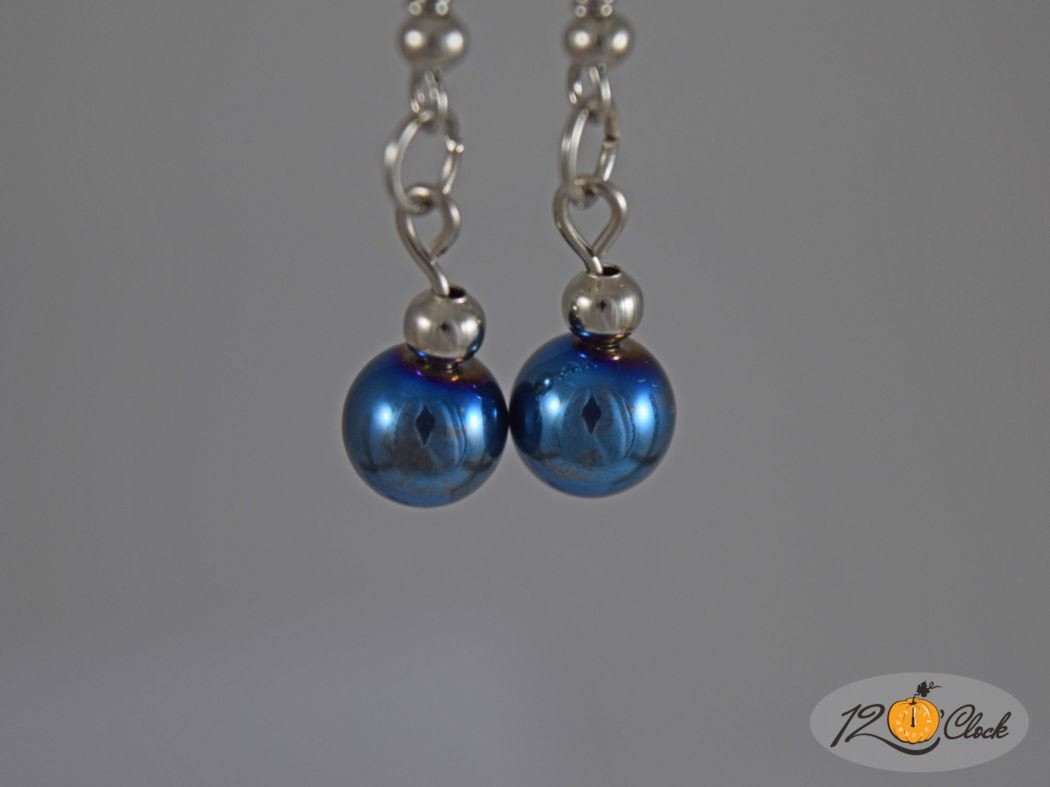 Обици "Син Хематит"