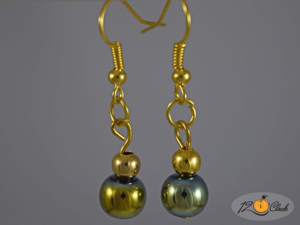 Обици "Синьо-зелен Хематит"