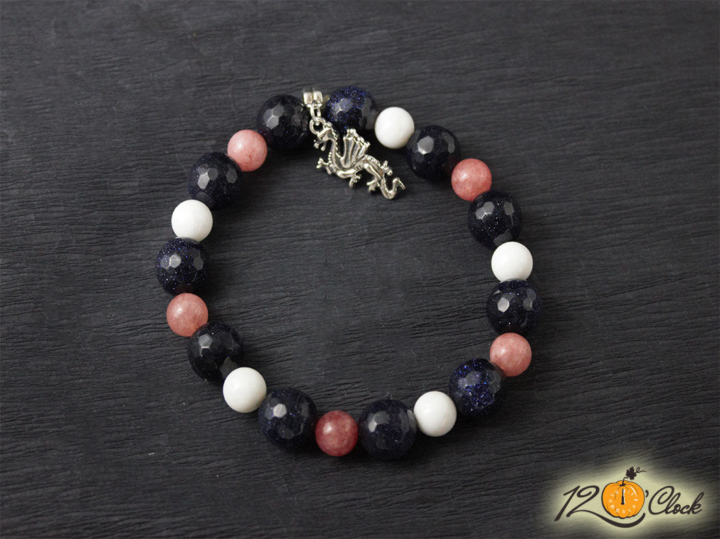 Гривна "Годината на дървения дракон" –  слънчев камък, ягодов кварц и седеф