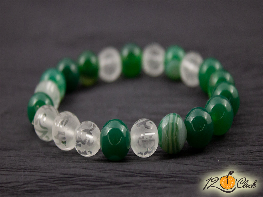 Гривна "Зелен ивчест ахат и планински кристал"