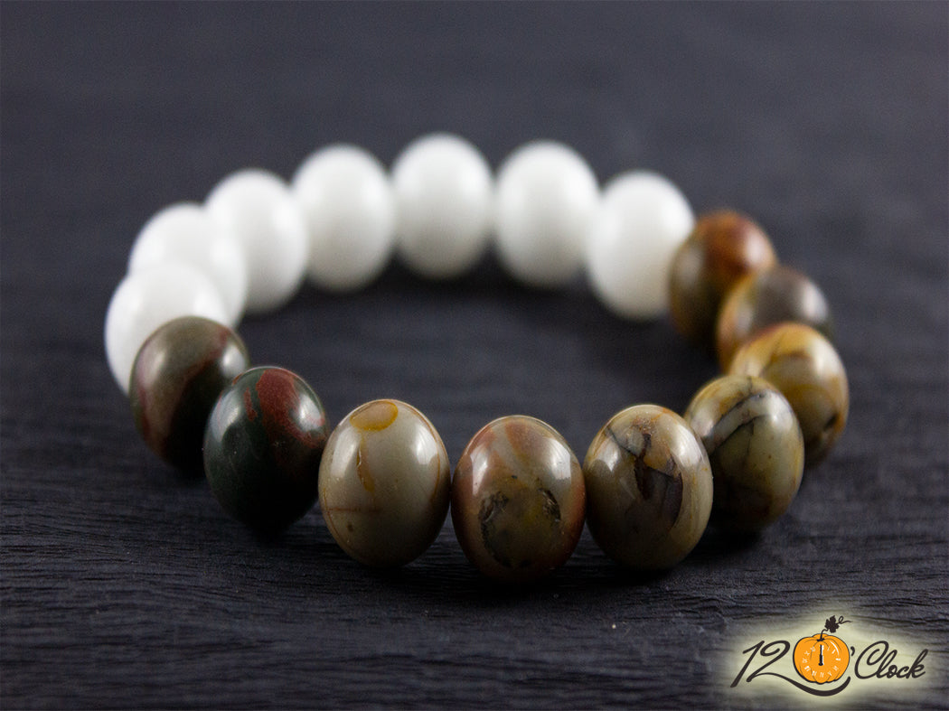 Гривна "Яспис пикасо и бял кварц"