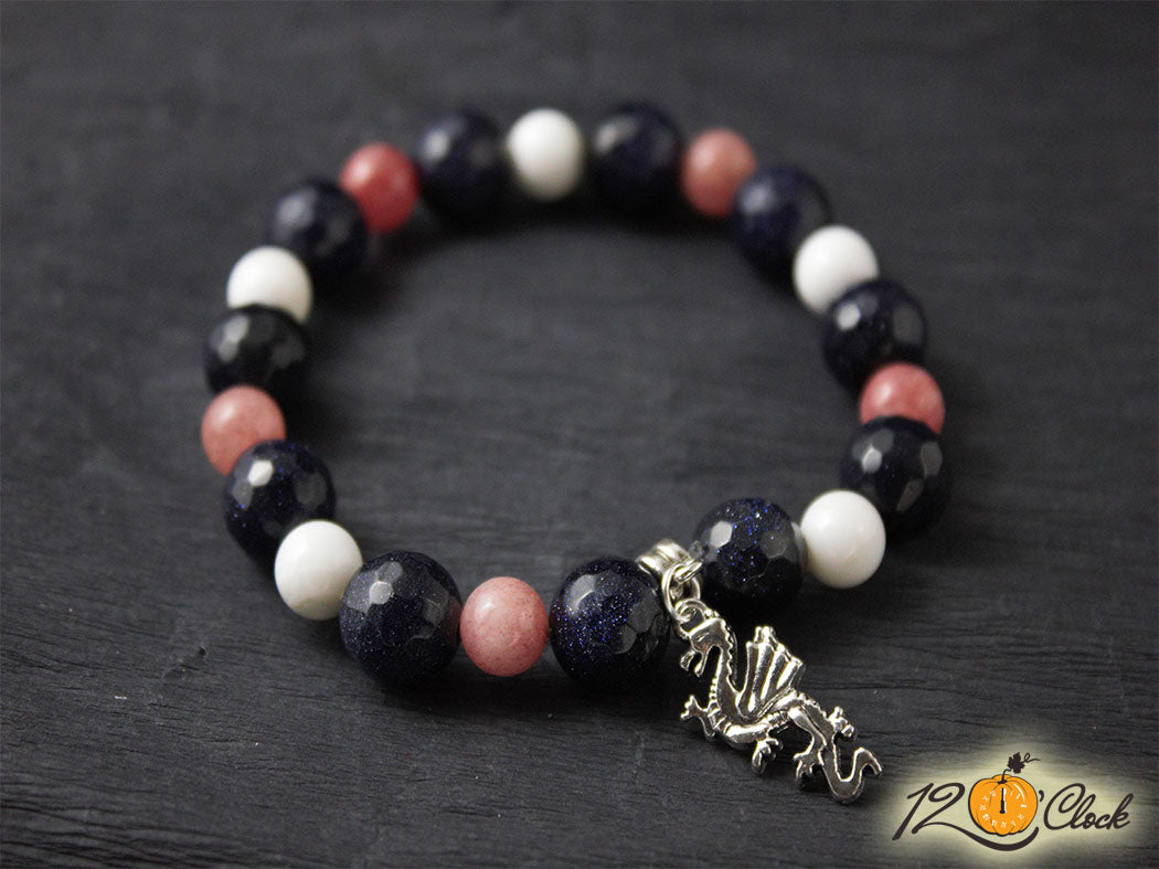 Гривна "Годината на дървения дракон" –  слънчев камък, ягодов кварц и седеф