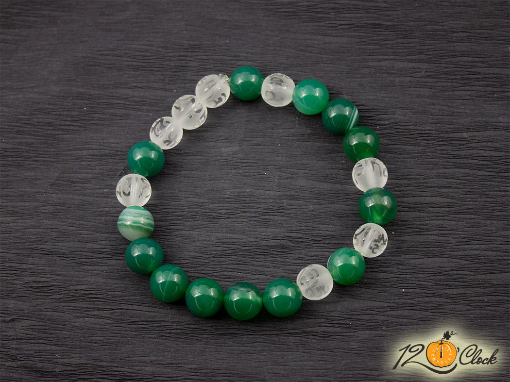 Гривна "Зелен ивчест ахат и планински кристал"