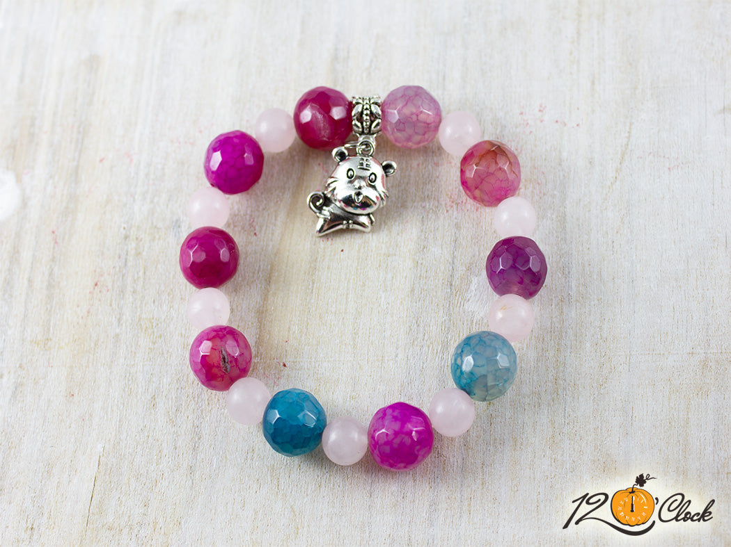 Гривна "Годината на Водния тигър" - ахат и розов кварц