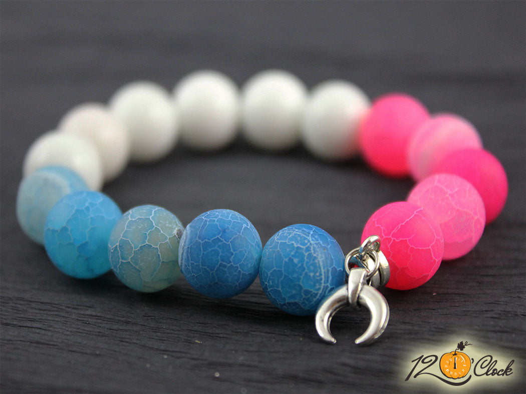 Гривна "Годината на металния бик" -син драконов ахат, розов драконов ахат и бял ахат