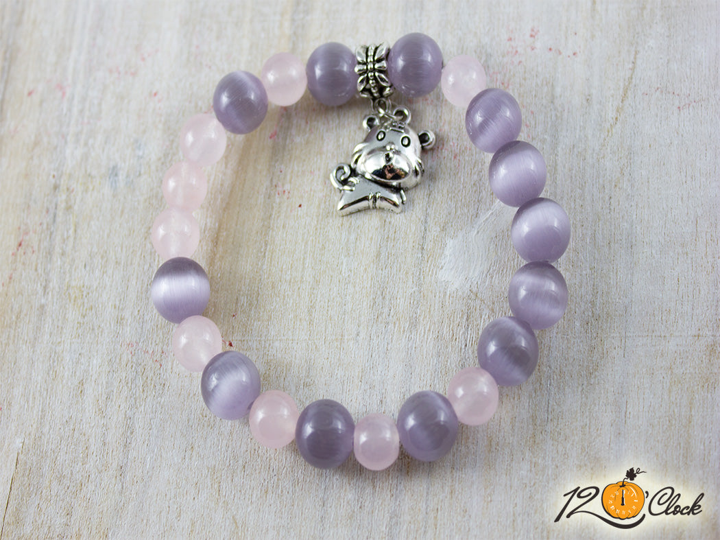 Гривна "Годината на Водния тигър" - сиво котешко око и розов кварц