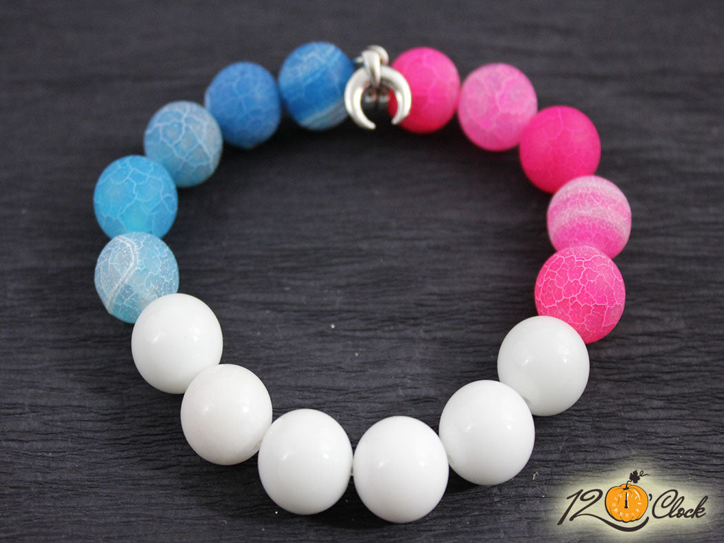 Гривна "Годината на металния бик" -син драконов ахат, розов драконов ахат и бял ахат