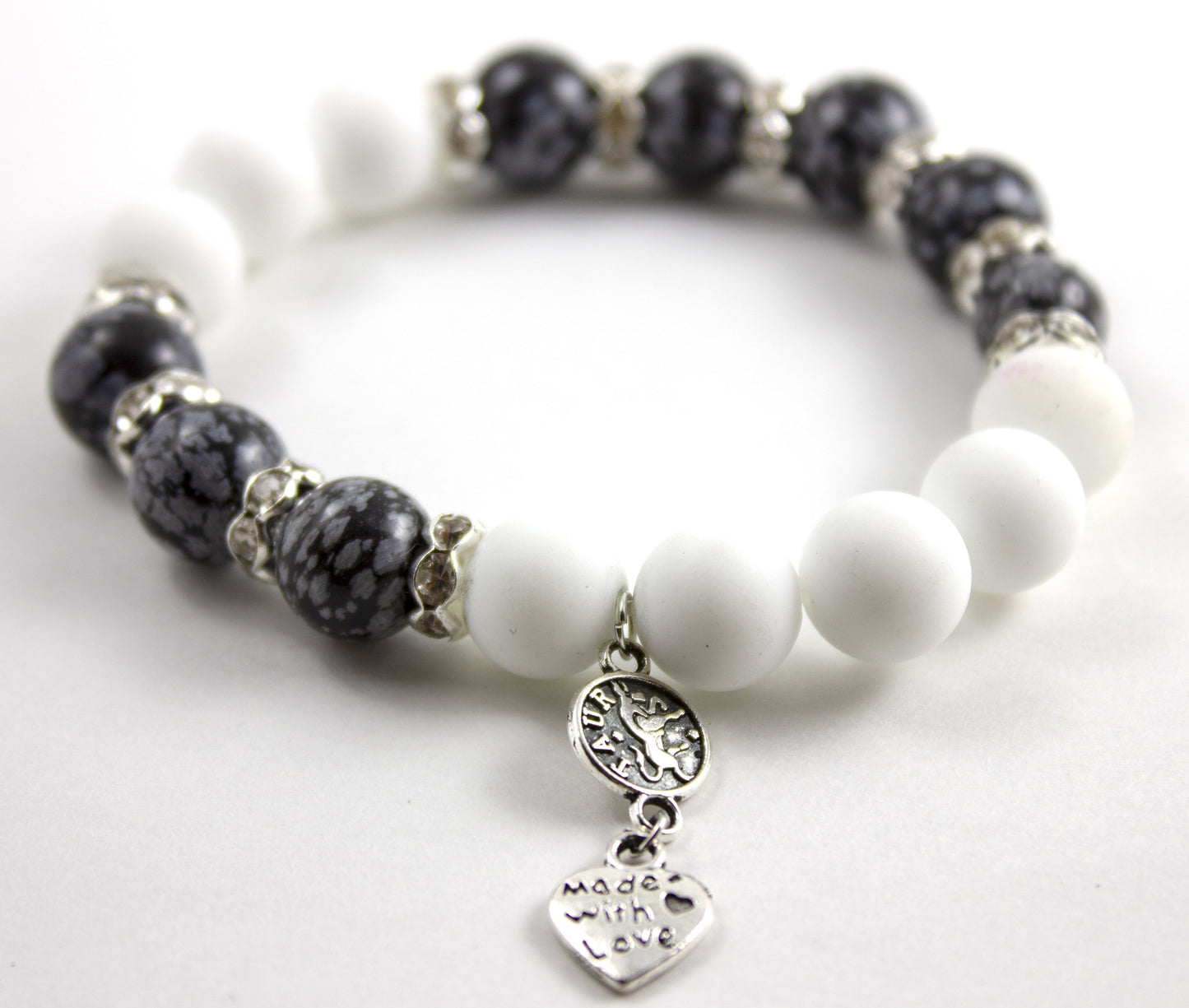 Гривна "Обсидиан и бял ахат мат" - зодия Телец