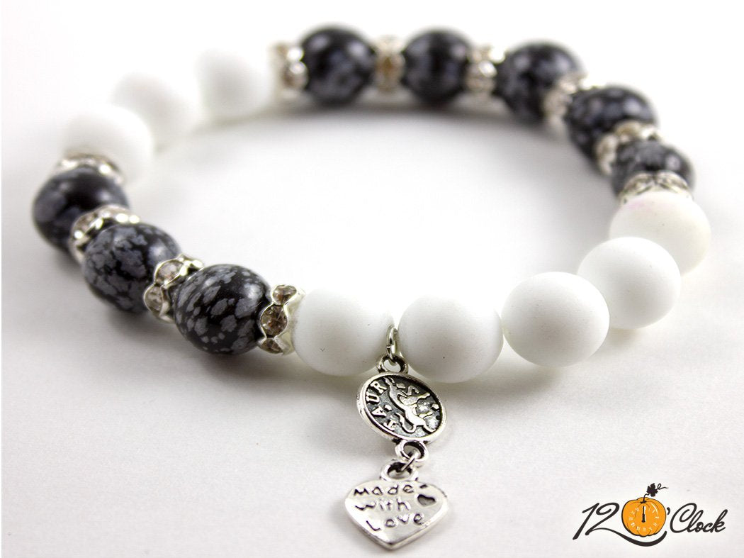 Гривна "Обсидиан и бял ахат мат" - зодия Телец