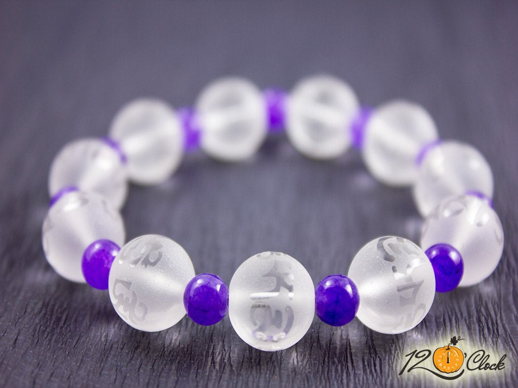 Гривна "Планински кристал мат и лилав ахат"