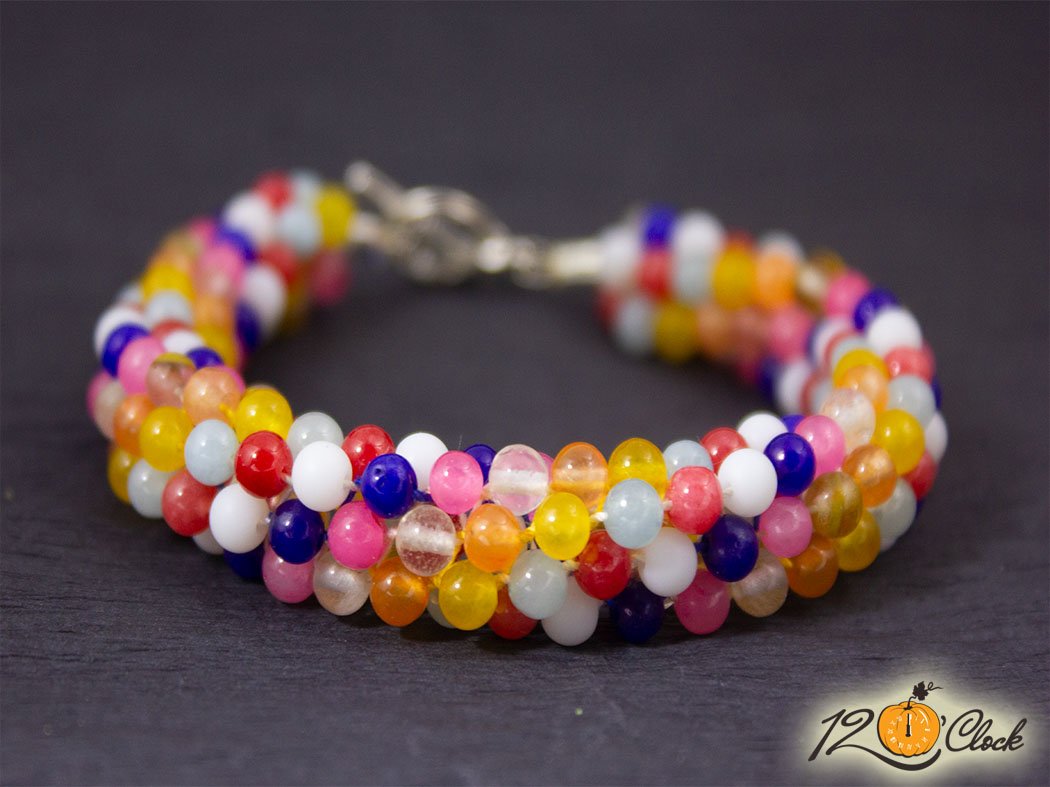 Кръгла плетеница "Разноцветни ахати, розов и турмалинов кварц"