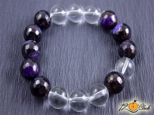 Гривна "Тъмно лилав фасетиран ахат  и планински кристал"