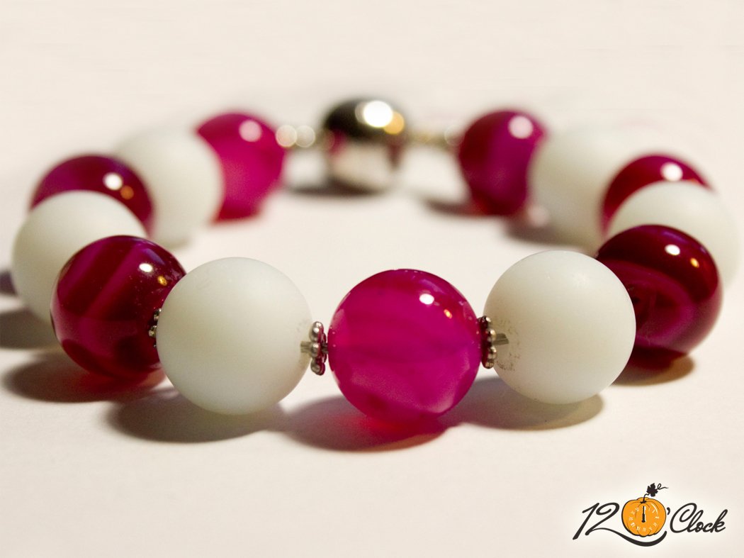 Гривна Розов ивчест ахат и бял ахат мат