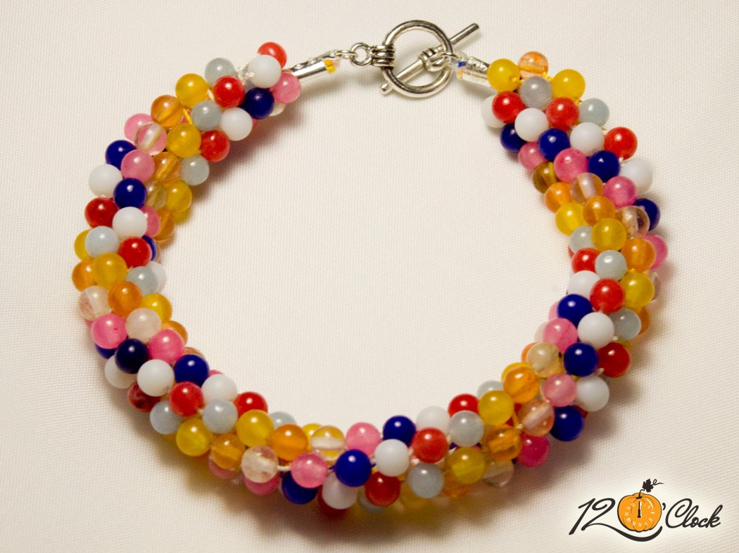 Кръгла плетеница "Разноцветни ахати, розов и турмалинов кварц"