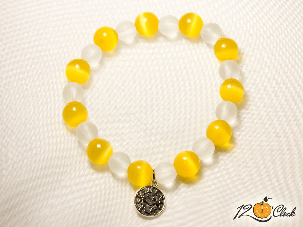 Гривна "Жълто котешко око и планински кристал" - Зодия Близнаци