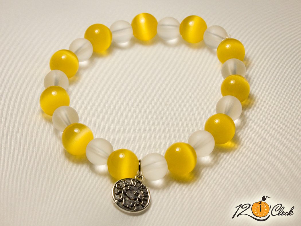 Гривна "Жълто котешко око и планински кристал" - Зодия Близнаци