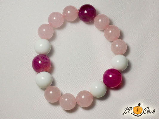 Гривна "Розов кварц, бял ахат и розов ивчест ахат"